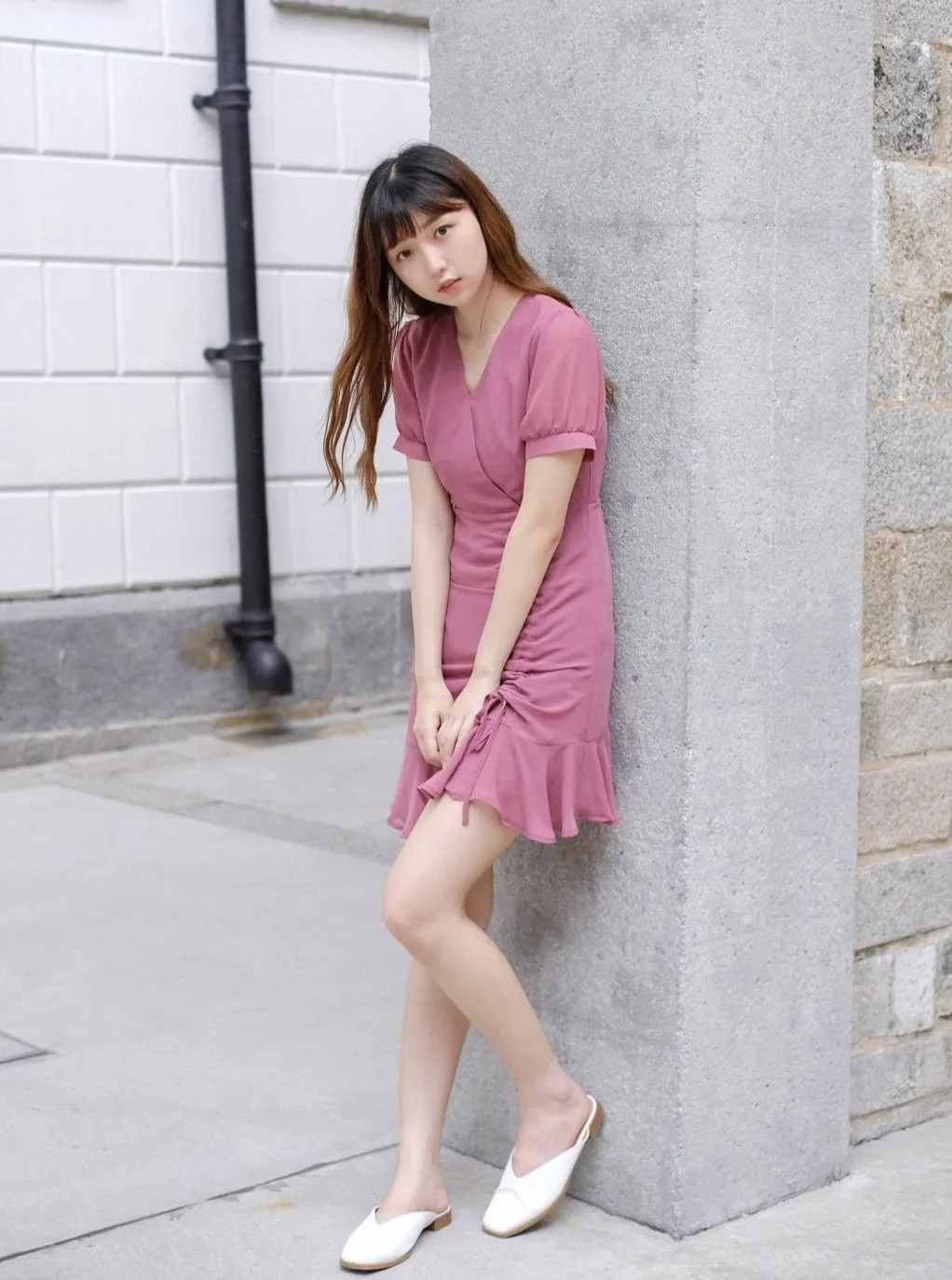 Short Wrap Dress ROSEWOOD*