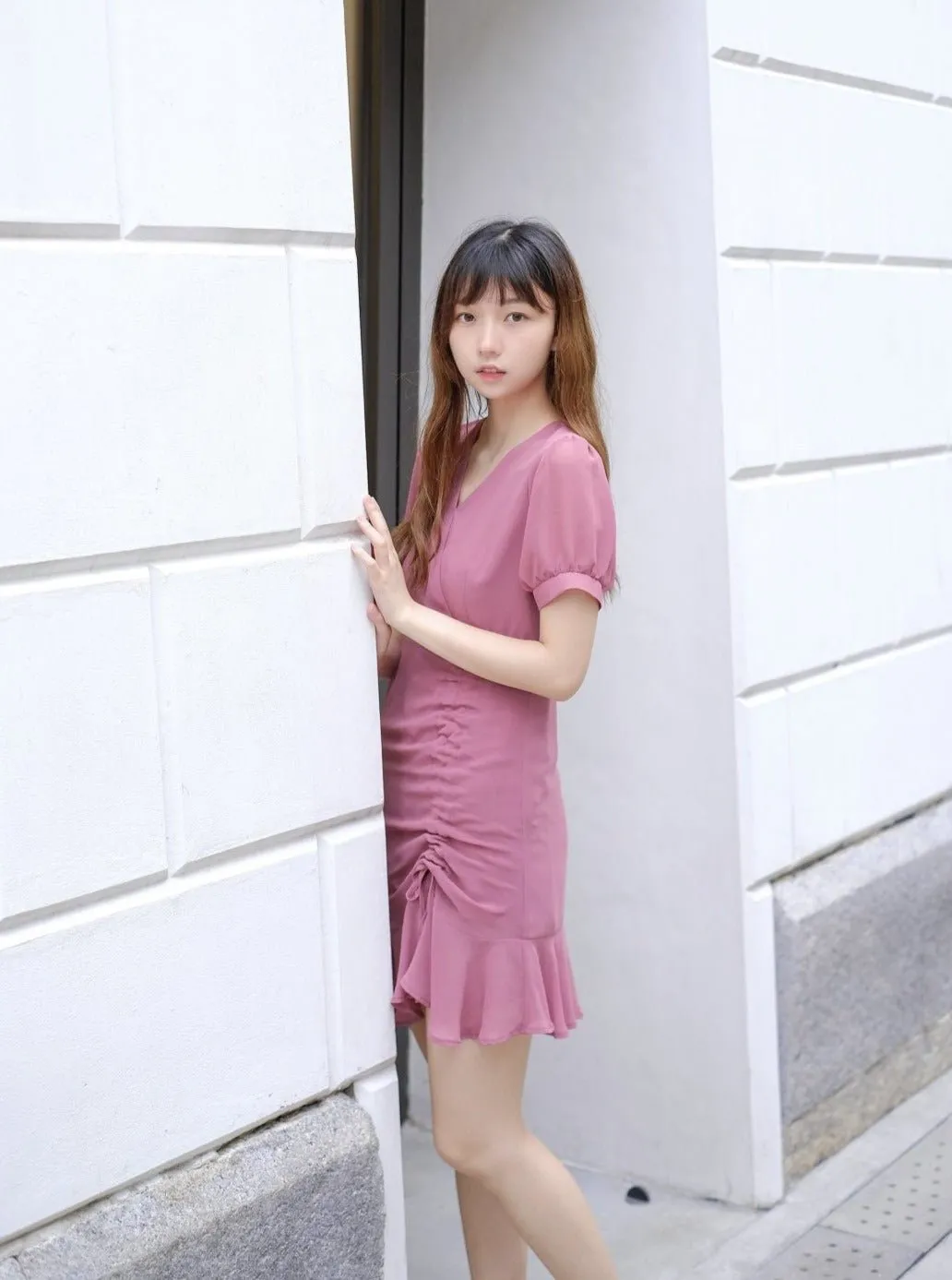 Short Wrap Dress ROSEWOOD*