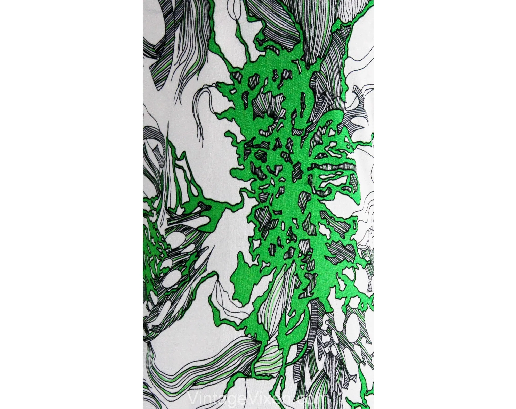 Size 10 Botanical Print Dress & Jacket Set by Maurice - Medium 1960s Designer Boutique Label - Kelly Green Black White Aquatica - Bust 36.5