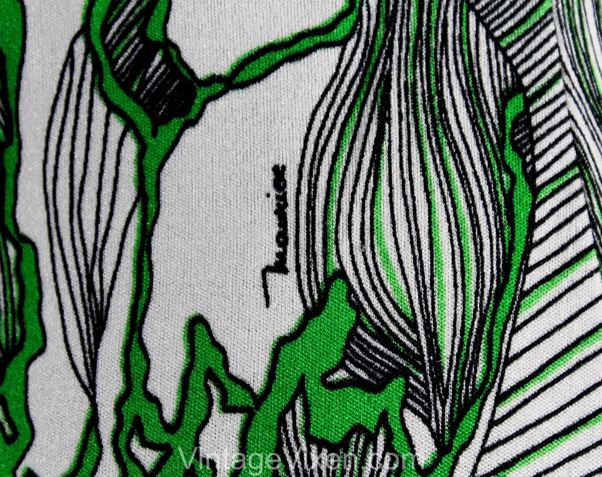 Size 10 Botanical Print Dress & Jacket Set by Maurice - Medium 1960s Designer Boutique Label - Kelly Green Black White Aquatica - Bust 36.5