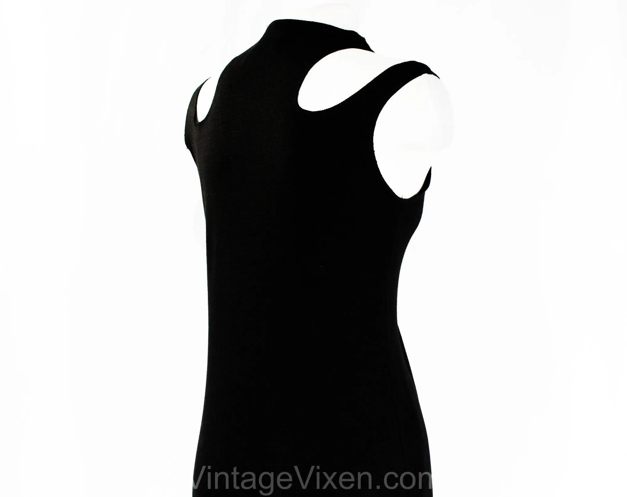 Size 4 Minimalist Dress - Sleeveless Black Cotton Knit by Japanese Designer Junko Koshino - 1920s Sport & Swim Inspired Cutouts - Bust 33