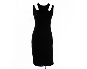 Size 4 Minimalist Dress - Sleeveless Black Cotton Knit by Japanese Designer Junko Koshino - 1920s Sport & Swim Inspired Cutouts - Bust 33