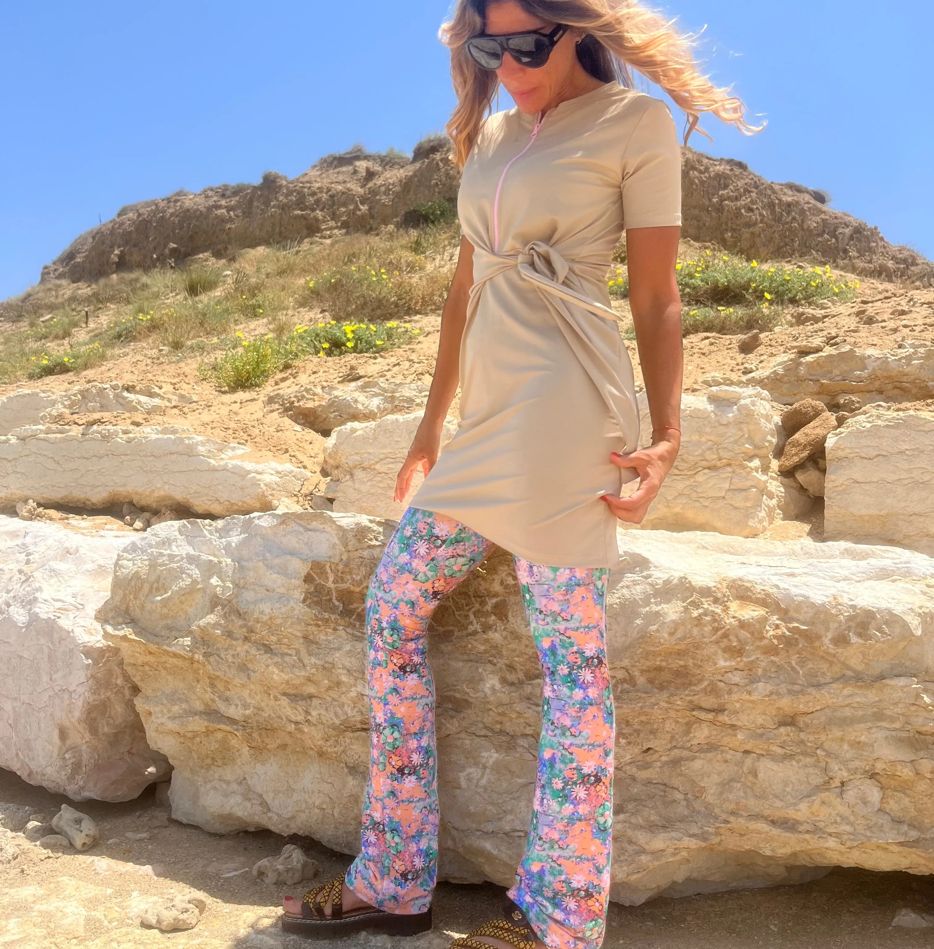 Swimsuit dress  #DR2308BS -Wrapped dress with zip- Greige