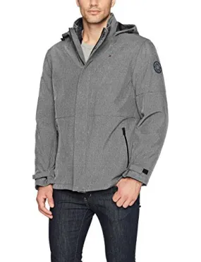 Tommy Hilfiger Men's 3-in-1 Soft Shell Jacket with Hooded Puffer Insert, Heather Grey, X-Large