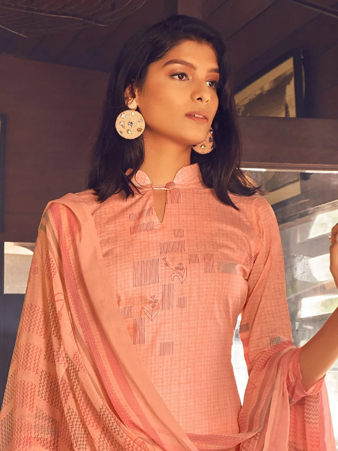 Unstitched Cotton Salwar Suit Dress Material With Dupatta