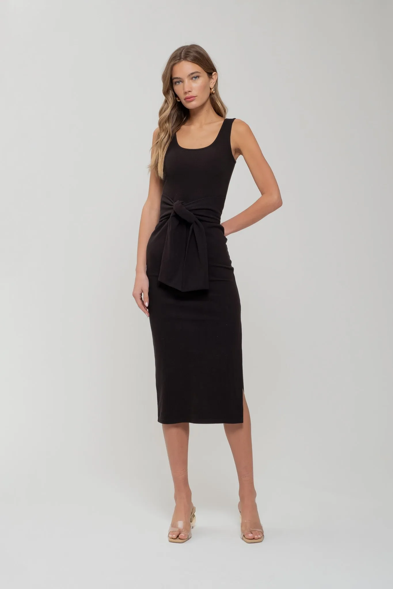 Vesey Brushed Tie Waist Midi Dress