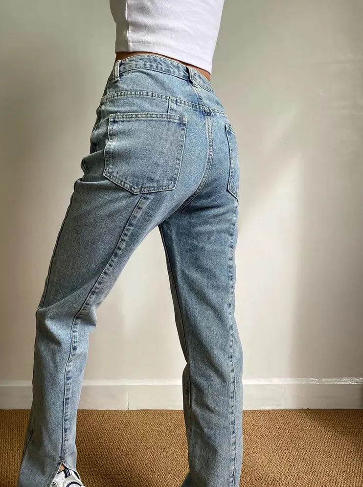 Wenkouban - Key And Lock Straight Jeans