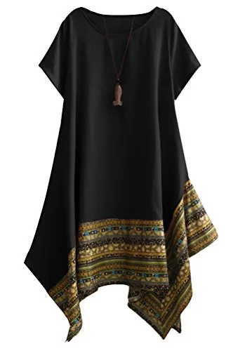 Women's Ethnic Cotton Linen Short/Long Sleeves Dress