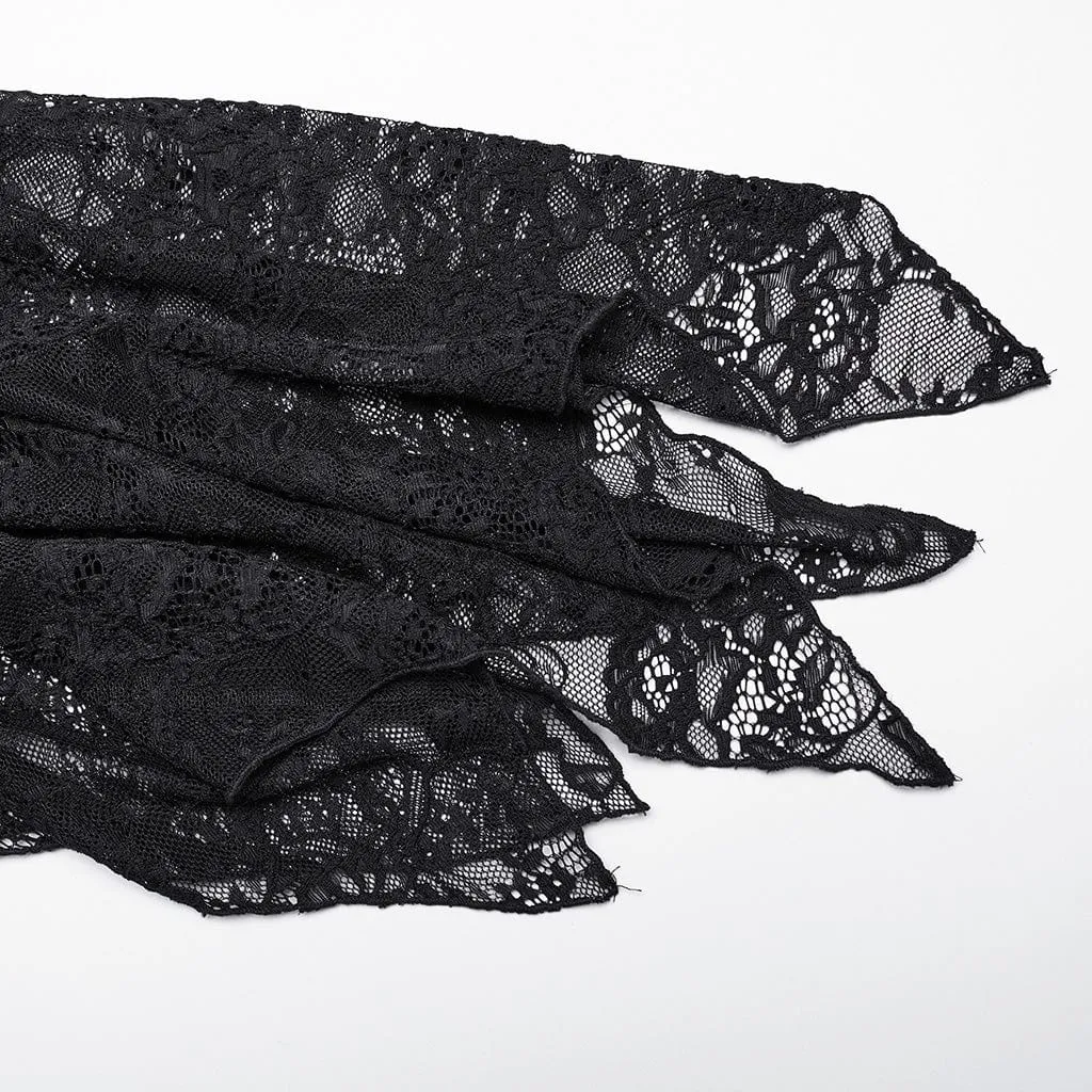 Women's Gothic Lace Sleeved Buckle Strap Splice Party Dress