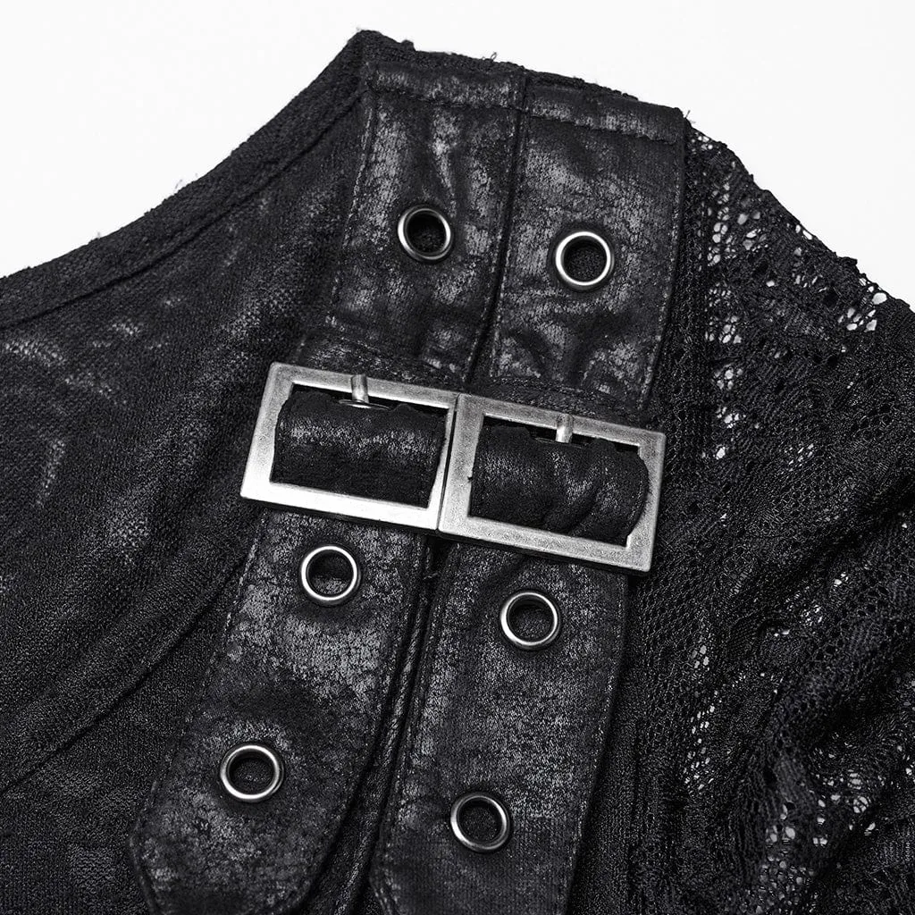 Women's Gothic Lace Sleeved Buckle Strap Splice Party Dress