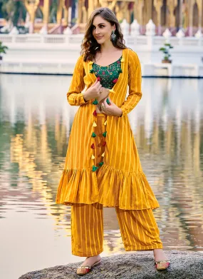Yellow And Green Multi Embroidered Jacket Style Co-Ord Set Yellow And Green Multi Embroidered Jacket Style Co-Ord Set